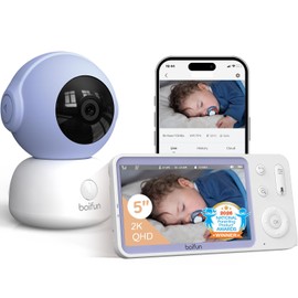 BOIFUN 2026 2K/3MP Baby Monitor with Camera WiFi, Night Vision without Visible Light, 5 Inch Video Baby Monitor with App, 360° Automatic Tracking, Crying, Motion and Noise Detection, Temperature Detection