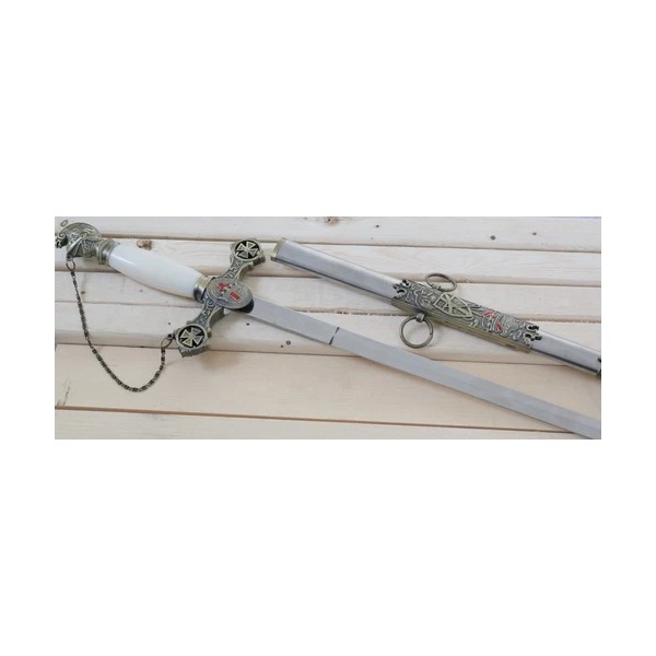 SilverBladesX 37” Knights Of Templar Crusader Sword Steel Scabbard Ornate