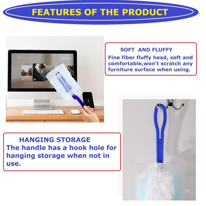 YANHAO 20 PCS Blue Dust Magnet Refills,Disposable Duster Heads,Fluffy Duster