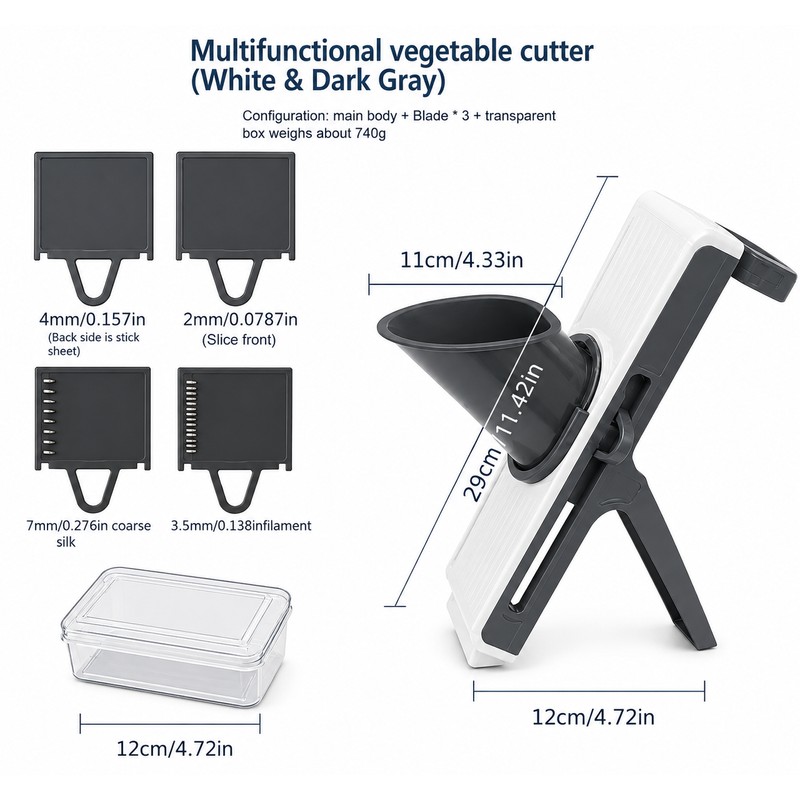Mandoline Vegetable Slicer for Kitchen Prep – 4-in-1 Adjustable Food