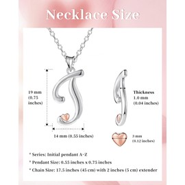 Mesovor 925 Sterling Silver Chains for Women, Delicate Initial Necklace with Heart in Rose Gold, Jewellery Gifts for Mother, Sister, Daughter, Wife, Sterling Silver, No Gemstone