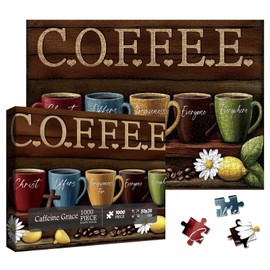 Vintage Christian Coffee Cup Puzzles for Adults 1000 Pieces, Colorful Jesus Bible Cross Jigsaw Puzzle, Difficult Religious Art Puzzles