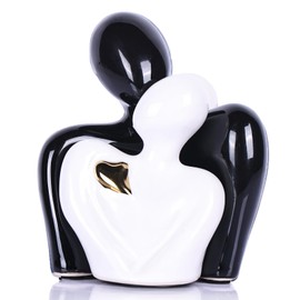 Mini Couple Statue Tv Stand Decor Items for Living Room,Bedroom Decor for Couples Sculpture Knick Knacks for Shelves,Couple Gifts for Her,Show Pieces for Home Decor (black and white gold heart)