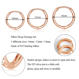 Josfeva Hoop Earrings 925 Sterling Silver Women's Hoop Earrings Set, 3 Pairs Small Sleeping Hoop Earrings Set, Silver Unisex Hoop Earrings Set in 10, 12, 14 mm, Silver