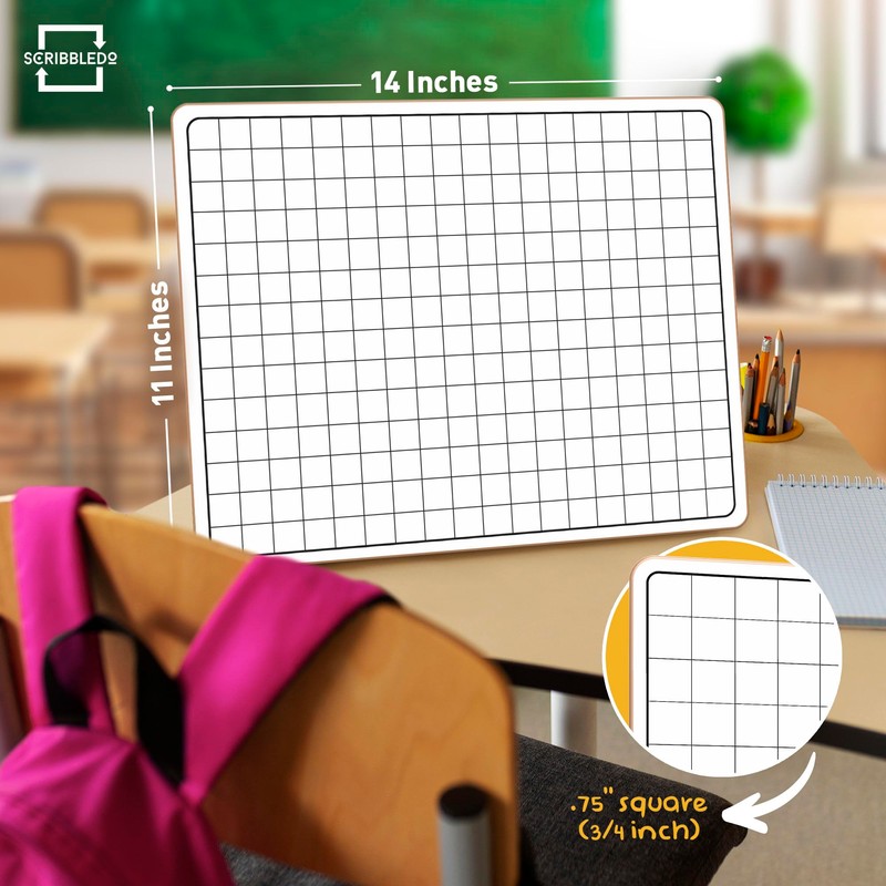 SCRIBBLEDO 11”x14” Large Graph Dry Erase Grid Board Double-Sided White