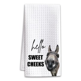 Buildinest Funny Donkey Bathroom Decor Hand Towels, Farmhouse Bathroom Decor Towel, Western Home Decoration Hello Sweet Cheeks Farmhouse Decorative Donkey Hand Towels, Set of 1 -A02