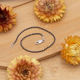 Tuscany Silver Women's Sterling Silver 1mm Oxidised 30DC Rope Bracelet 19cm/7.5'