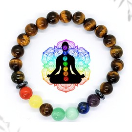Énergétique jewel 7 Chakra Tiger Eye Natural Stone Grade A Bracelet for Men, Women and Couples, Healing Stone Gift, Stone