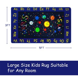 COZYLOOM Kids Solar System Educational Rug Galaxy Outer Space Kids Rugs for Playroom Learning Planet Non Slip Kids Playmat Car Rug for Kids Bedroom Nursery Playroom Classroom, 3' x 5'