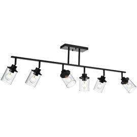 Yaohong Track Lighting Fixtures Ceiling, 6 Light Black Kitchen Ceiling Light Fixtures with Clear Glass, Modern Ceiling Mount Bathroom Vanity Track Lighting Fixtures, Rotatable Spotlight for Kitchen