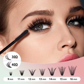 Eye Lash Clusters Extension Kit 280Pcs VIVAVENUS Individual Eyelash Extension kit, D Curl 9-16mm, 30D 40D Mix With Lash Bond and Seal, Lash Tweezer For DIY at Home
