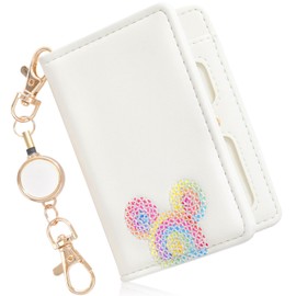 Wasenn Women's Card Case, Thin, Popular, Pass Case, With Reel, Cute, Bifold for Commuting to Work or School, Women's, Commuter Pass Case, Stylish, IC ID Card Holder, Reel, Synthetic Leather, white