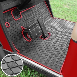 Cartalia Golf Cart Floor Liner Mat 8mm Thick Rubber Full Coverage Fit for EZGO TXT (1994-2025), Express S4 (2012-2020), Cushman Workhorse, EX1 (2020), Valor, Navitas, Some Star Carts Mats - Red Trim