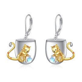 YFN Cat Earrings for Girls Sterling Silver Cup Cat Dangle Earrings Gifts for Women Mother Daughter (cup)