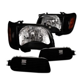 Black Housing Crystal Headlights With Signal Bumper + Corner Lamps Amber Reflector 6-Pieces nb Compatible With 01-04 Toyota Tacoma