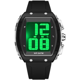 Digital Watches for Elderly Men, Large Face Voice Talking Black Watch with English Speaking LED Backlight Big Number Easy to Read Timer Alarm 5ATM Waterproof