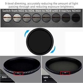 52mm Adjustable Neutral Density Filter Suitable for Long Exposure Photography, for Nikon, Sony, Olympus, Pentax, Tamron, Sigma & Other DSLR Cameras