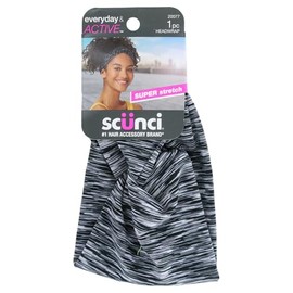 Scunci Everyday & Active Space Dye Headwrap, Super Stretch, Moisture-Wicking Fabric, Secure No-Slip Fit, Stylish & Comfortable for Workouts, Yoga, & Daily Wear, Black & White, 1-Piece