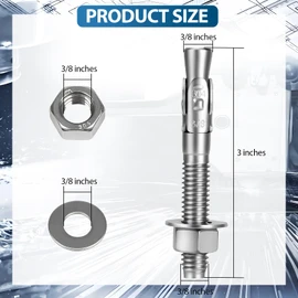 YUEARN - Anclaje de cuña de acero inoxidable 304 de 3/8 x 3 pulgadas para cemento y hormigón (8 piezas)
