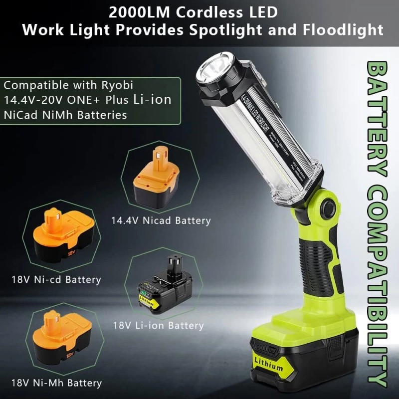Jhjqzcyg For Ryobi 18V ONE+ Li-ion Battery LED Work Light
