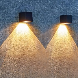 LUHLEE Solar Wall Lights Outdoor, Modern Square Solar Wall Sconce IP65 Waterproof, Solar Outdoor Lights for Patio, Porch, Garden, Backyard, Fence Decor (2 Pack)