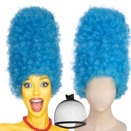 ESUNO Hair Cap+Blue Beehive Wig for Women Blue Cartoon Wig Adult Funny Cosplay Costume Curly Anime Outfits Curly Fluffy Hair Fancy Costume for Themed Party Halloween Cosplay Creative Photography