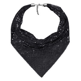 Greenery-GRE Metal Sequin Mesh Scarf Necklace Gold Chain Choker Faux Collar Bib Statement Neckpiece for Nightclub Party Festival Jewelry Accessories for Women (Black)
