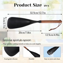 Multifunction Silicone Spatula Spoon for Nonstick Cookwares, Kitchen Cooking Utensil Set Wood Handle Spatula for Serving, Mixing, Scoop and Scrape Black 12.7''