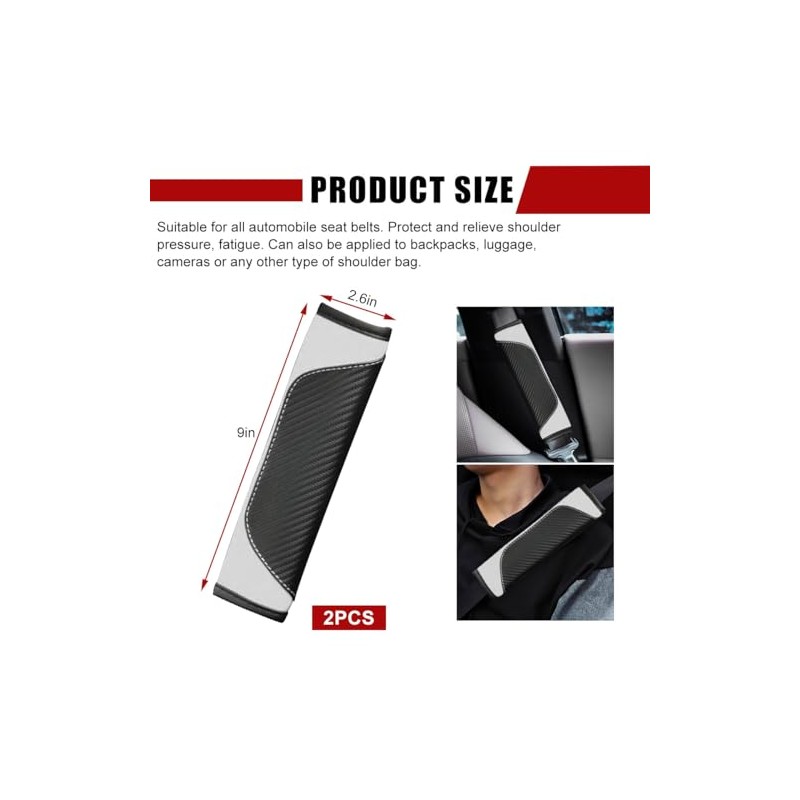 Povtii 2 PCS Carbon Fiber Leather Car Seat Belt Covers