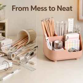 5-Section Office Desk Organizer for Stationery - Large Capacity Desktop Storage Box for School, Home & Office