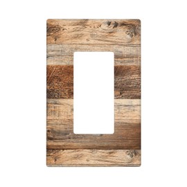 Brown Wood Rocker Light Switch Cover 1 Gang Single Decorator Switch Plates Outlet Covers, Rustic Farmhouse Wood Grain Decorative Wall Plate, 4.50 x 2.76 Inch