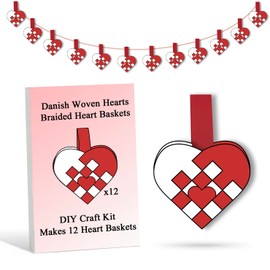 12 DIY Danish Heart Baskets. 4x4 Checkered Pattern with Central Heart. Precut and Ready to Use, No Tools Needed. Traditional Weaving Paper Craft to Make Julehjerter. For Experienced Crafters Only