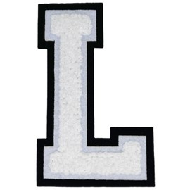 1 PCS 4.0" White Chenille Letter Patch, Iron on Patches for Hats Clothes Bags Backpacks Jeans, Initial Patches Large Varsity Letter. (Letter L)