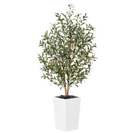 VeriNatural Artificial Olive Tree 5FT - Tall Faux Olive Trees with Natural Wood Trunk, Silk Leaves, White Taper Planter & Pebbles, UV Resistant Fake Plants Indoor for Home Decor, Office,Outdoor,VN131