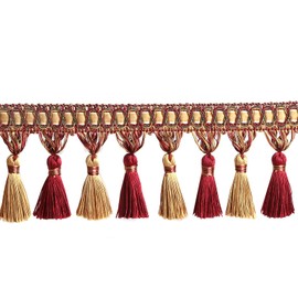 Fenghuangwu 6.5 Yard Handmade Tassel Fringe Trim, 10Cm/3.94Inch Diameter Tassel Fringing Trimmings Hand Knitting for DIY, Decor,Curtain Tablecloth Home Decoration (mix red)