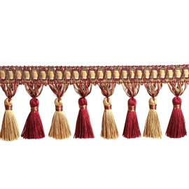 Fenghuangwu 6.5 Yard Handmade Tassel Fringe Trim, 10Cm/3.94Inch Diameter Tassel Fringing Trimmings Hand Knitting for DIY, Decor,Curtain Tablecloth Home Decoration (mix red)