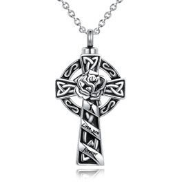 QeenseKc Celtic Knot Cross Cremation Jewelry Urn Necklace for Ashes for Men Women Circle Life Stainless Steel Keepsake Memories Ash holder