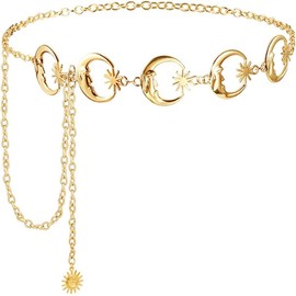 Weenkeey Moon Waist Chain Fashion Metal Chain Belt Adjustable Body Chain for Dress Shirts Coat Jeans - Gold, gold