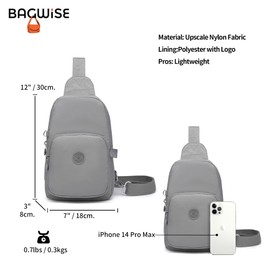 Crossbody Bags for Women, Unisex Crossbody Purse Bag, Sling Bag, Lightweight and Compact Sling Backpack Purse for Women (Grey)