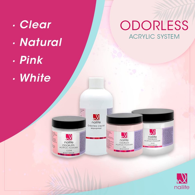 Nailite Odorless Liquid Monomer 16 Oz, Clear color, Non-Yellowing, Non-Crack,