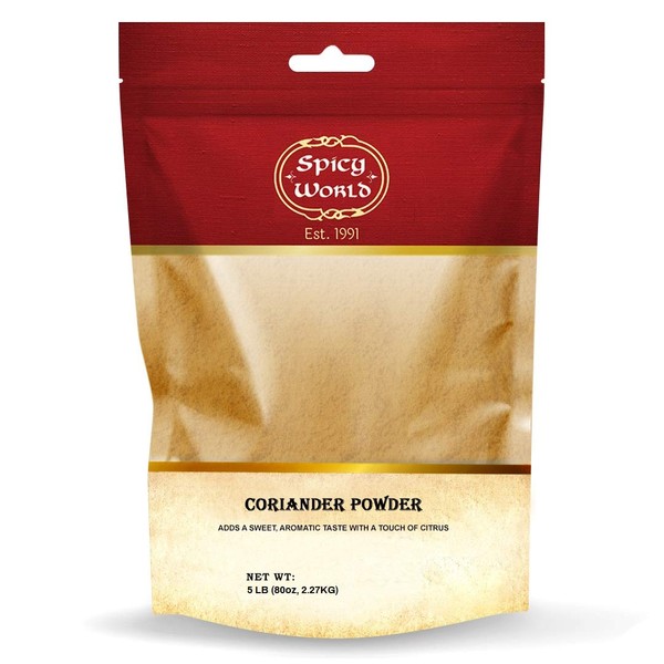 Spicy World Coriander Powder 5 Pound Bulk Bag - Ground Pure from Indian Coriander Seeds