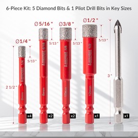 ZURPEMH 10pcs Diamond Drill Bit Sets, Core Drills for Porcelain, Ceramics, Glass & More - Versatile Tile Drill Bits for Efficient, Precise Drilling, Hex Shank, Storage Case (10)