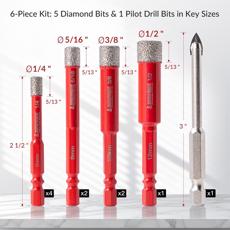 ZURPEMH 10pcs Diamond Drill Bit Sets, Core Drills for Porcelain,