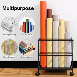 Erordna Blueprint Storage Rack Cart - 20 Slots Metal Blueprint Holder with Double-Layer Grids Ensures Secure, Non-Slip Storage, Organizing Posters, Architectural Plans, and Artwork Stably. (20 Slots)