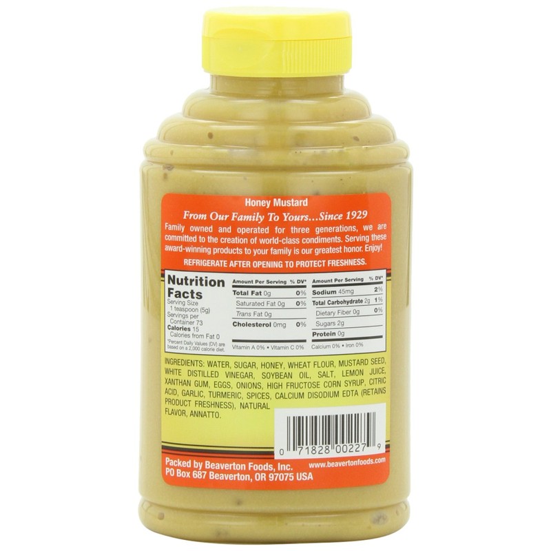 Beaver Sweet Honey Mustard, 13 Ounce Squeeze Bottle (Pack of