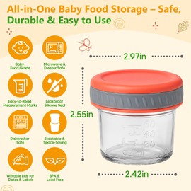 Tronco Glass Baby Food Jars with Lids – 8 Pack 4oz Containers, Small Reusable Glass Baby Food Storage for Infant Puree, Breast Milk, Freezer,Microwave,Dishwasher Safe