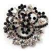 Black & White Diamante Corsage Brooch (Silver Tone)