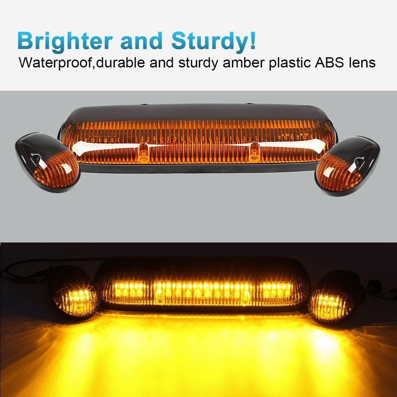 Partsam 3PCS Amber LED Cab Roof Marker Light Top Running