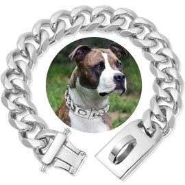 Heavy Duty Silver Dog Collar Chain Stainless Steel Walking Metal Chains Collars,19MM Wide Cuban Link Strong Chew Proof for Medium Big Dogs（60cm,Silver)