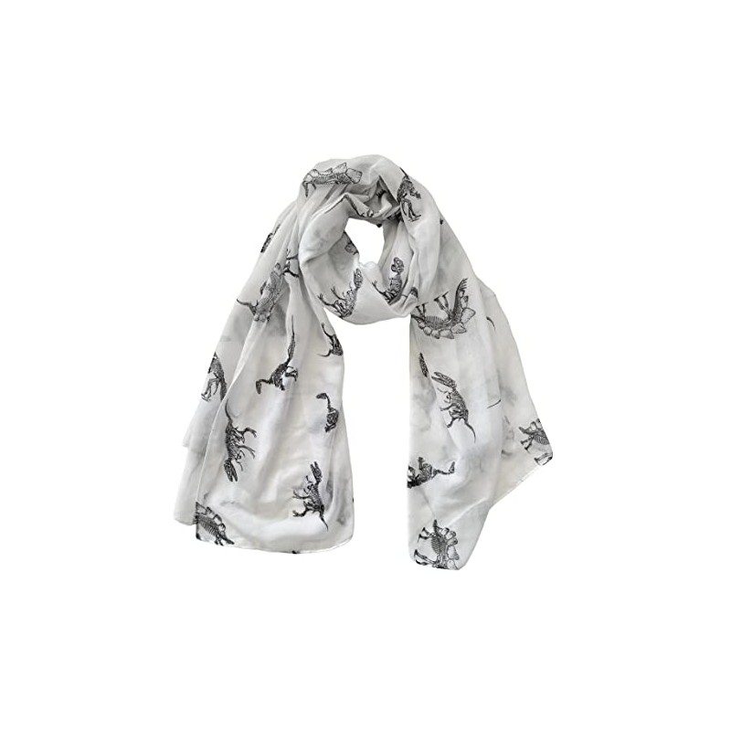 Women's Scarf with Dinosaur Print, White